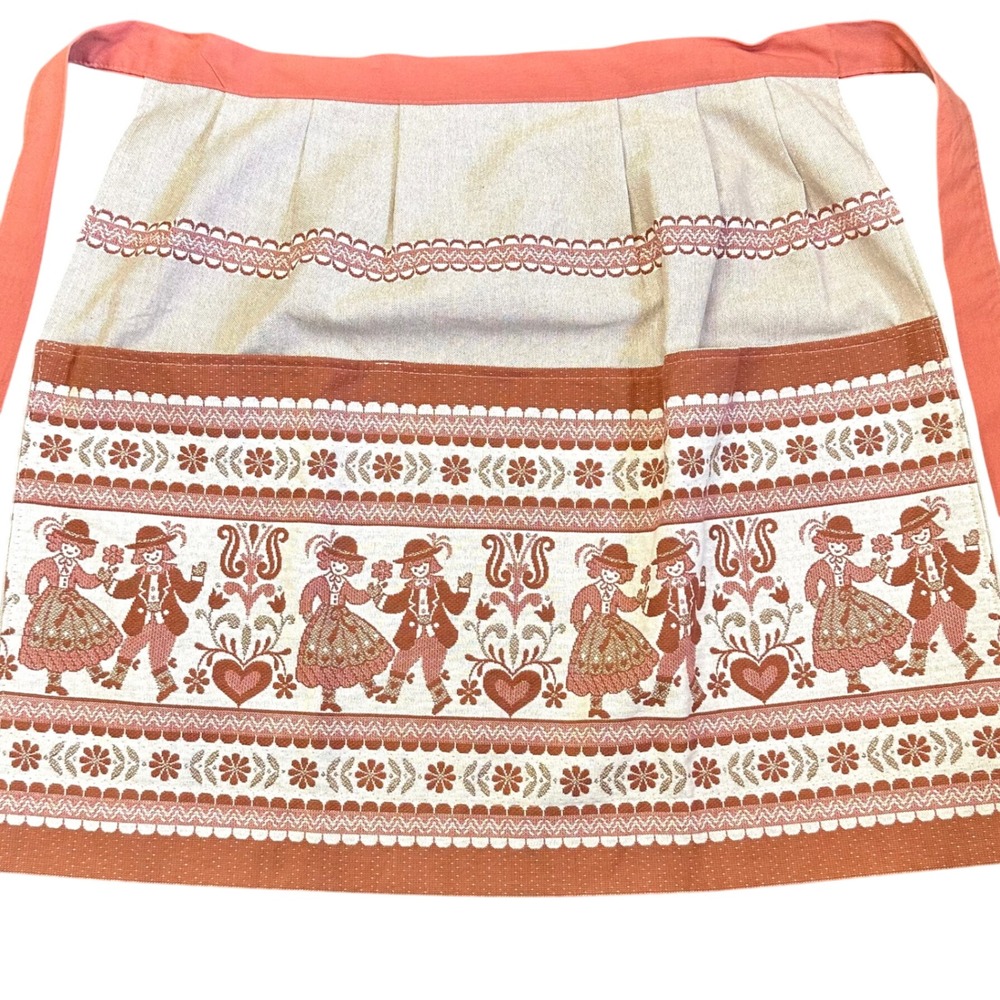 Vintage Austrian Folk Art Woven Apron 100% Cotton 70s Pockets Terracotta
